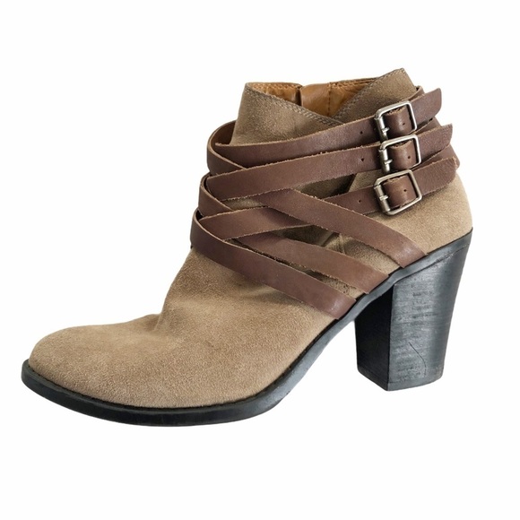 Lucky Brand "Elwood" Tan Suede Belted Booties - Picture 9 of 11
